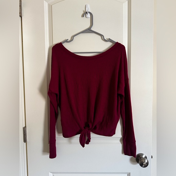 Abercrombie & Fitch Long sleeve Ribbed Cropped Maroon Tie Shirt - Picture 1 of 5